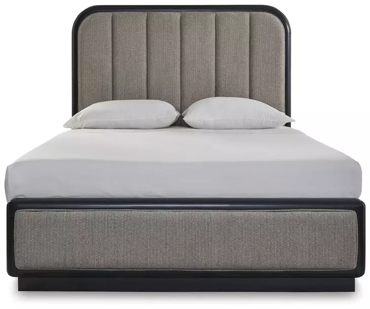 Rowanbeck Gray and Black Queen Upholstered Panel Bed
