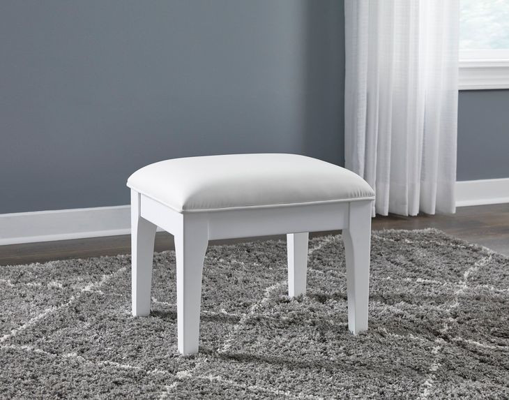 Chalanna White Upholstered Vanity Stool with Storage