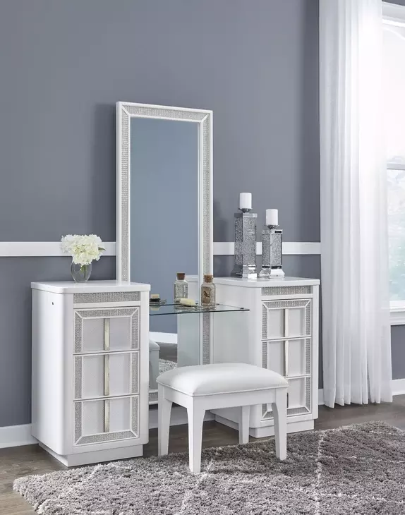 Chalanna White 6 Drawer Vanity Desk with USB Charging and LED