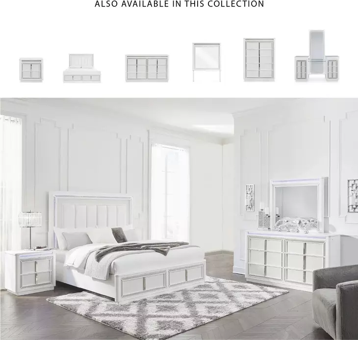 Chalanna White 6 Drawer Vanity Desk with USB Charging and LED
