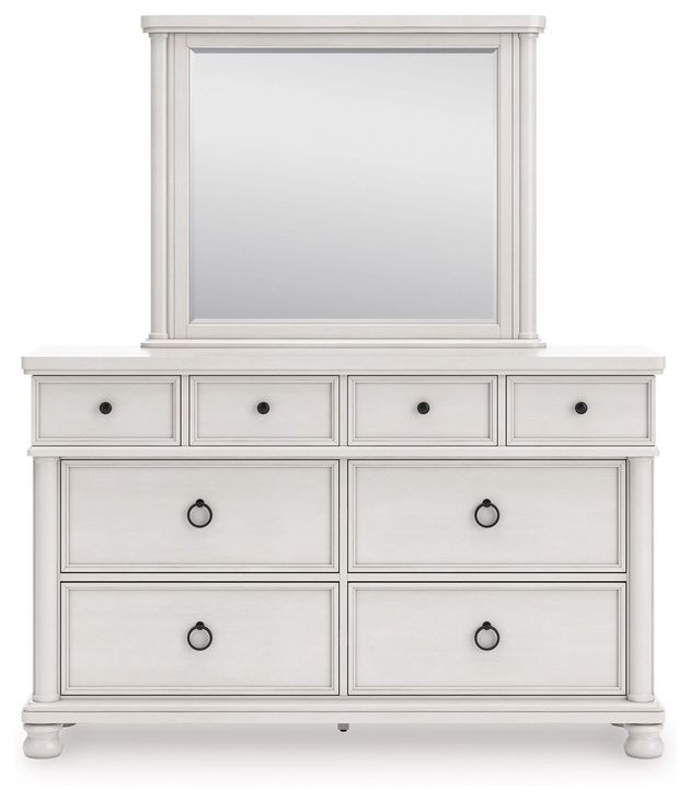 Greddinton Antique White 8 Drawer Dresser and Rectangular Mirror