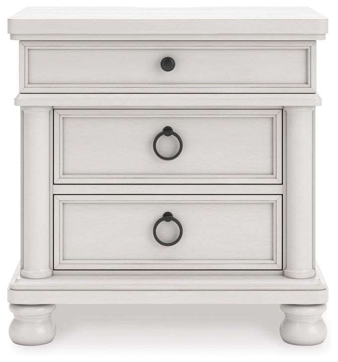Greddinton Antique White 3 Drawer Nightstand with USB Charging