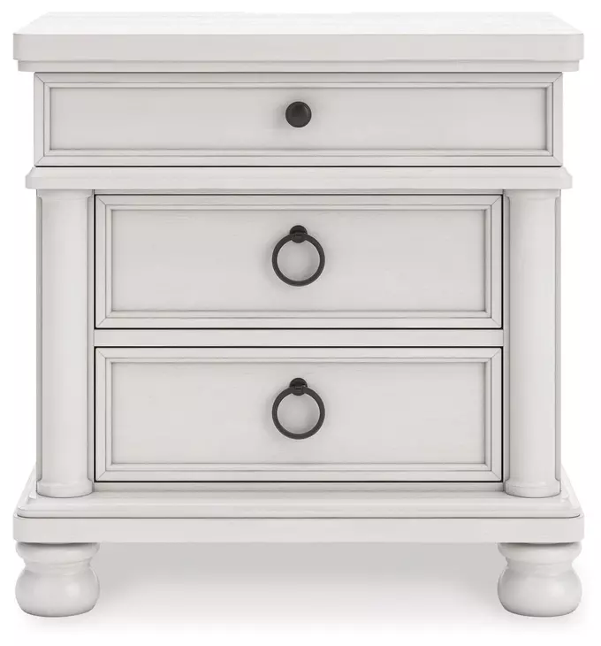 Chadworth Antique White 3 Drawer Nightstand with USB Charging