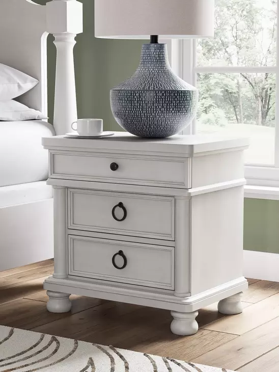 Chadworth Antique White 3 Drawer Nightstand with USB Charging