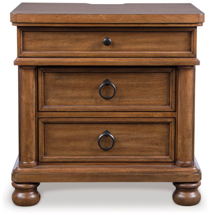 Greddinton Brown 3 Drawer Nightstand with USB Charging