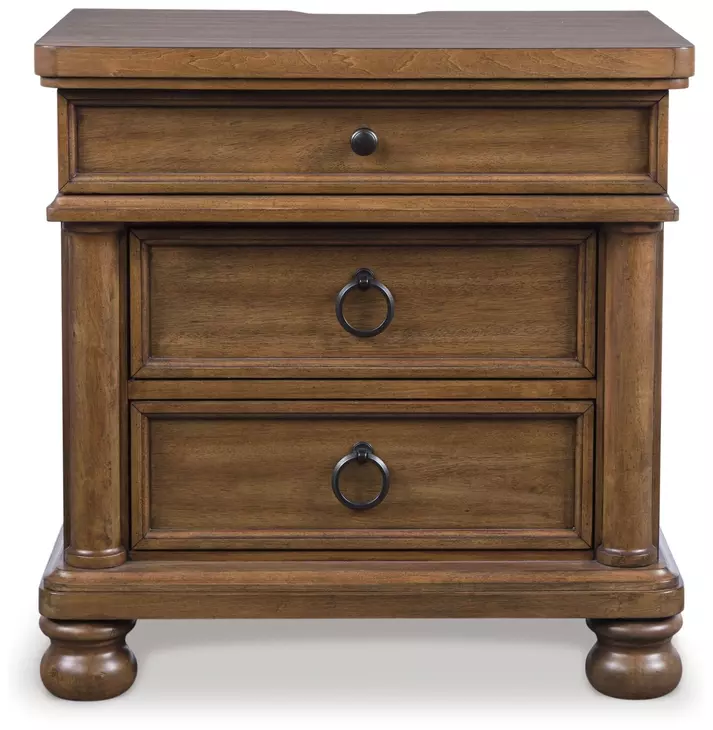 Chadworth Brown 3 Drawer Nightstand with USB Charging (Also known