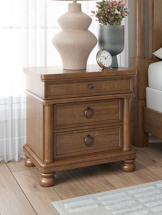 Greddinton Brown 3 Drawer Nightstand with USB Charging