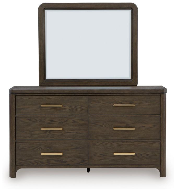 Brillynd Burnished Brown 6 Drawer Dresser and Rectangular Mirror