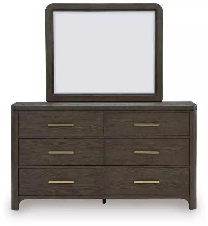 Darimore Burnished Brown 6 Drawer Dresser and Rectangular Mirror