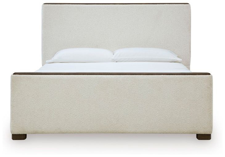 Brillynd Burnished Brown and White Performance Fabric King Upholstered Panel Bed