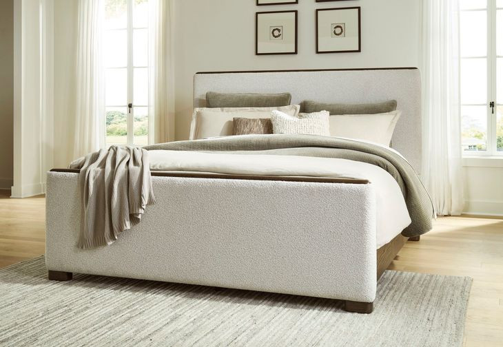 Brillynd Burnished Brown and White Performance Fabric Queen Upholstered Panel Bed