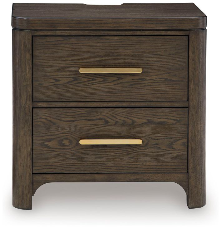 Brillynd Rich Burnished Brown 2 Drawer Nightstand with USB Charging