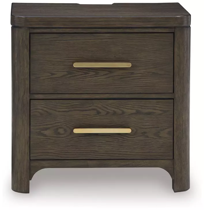 Darimore Rich Burnished Brown 2 Drawer Nightstand with USB Charging