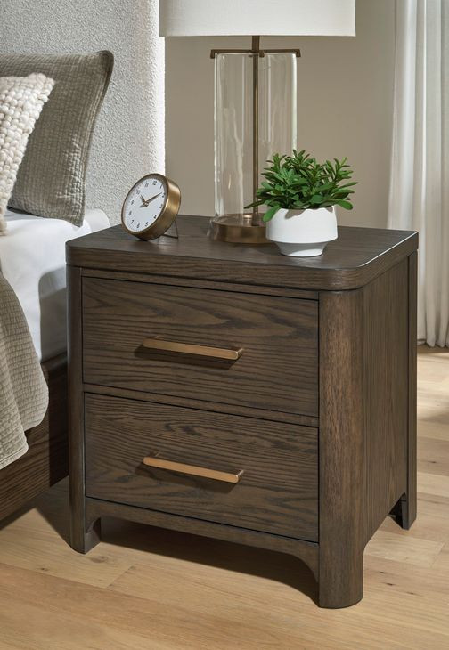 Brillynd Rich Burnished Brown 2 Drawer Nightstand with USB Charging