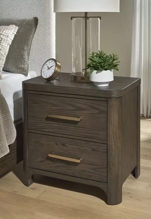 Darimore Rich Burnished Brown 2 Drawer Nightstand with USB Charging