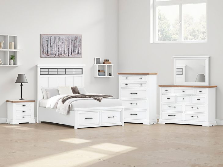 Ashbryn White and Natural 10 Drawer Dresser with Rectangular Mirror