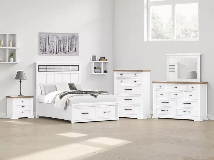 Ashbryn White and Natural 10 Drawer Dresser with Rectangular Mirror