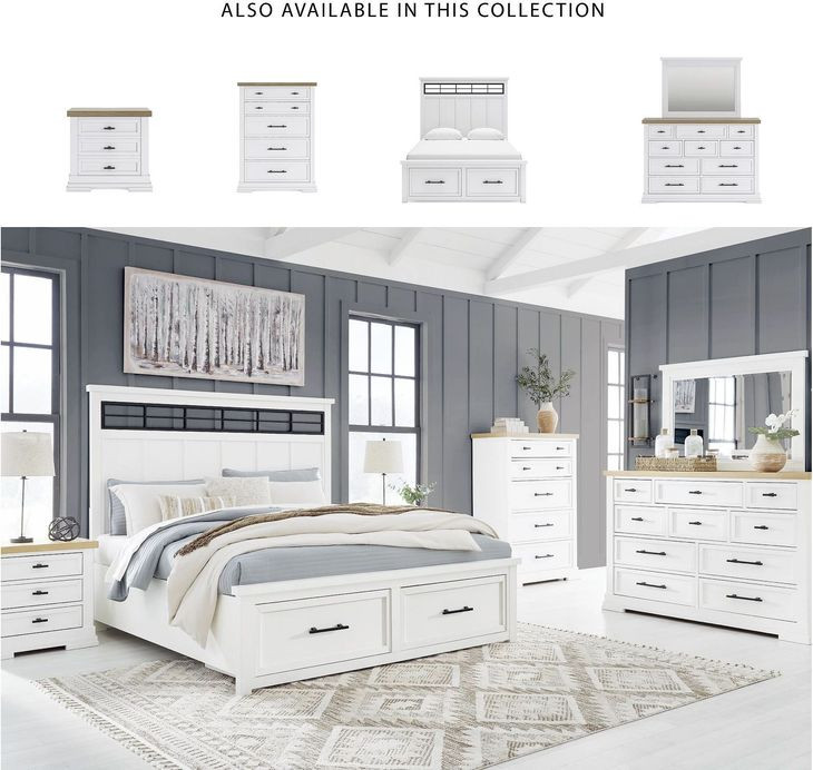 Ashbryn White And Natural Queen Panel Storage Bed