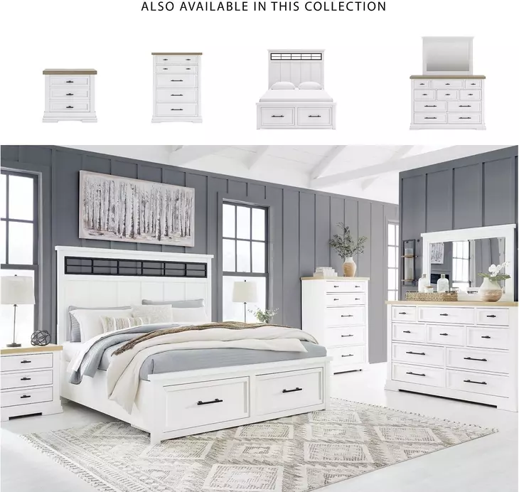 Ashbryn White And Natural Queen Panel Storage Bed