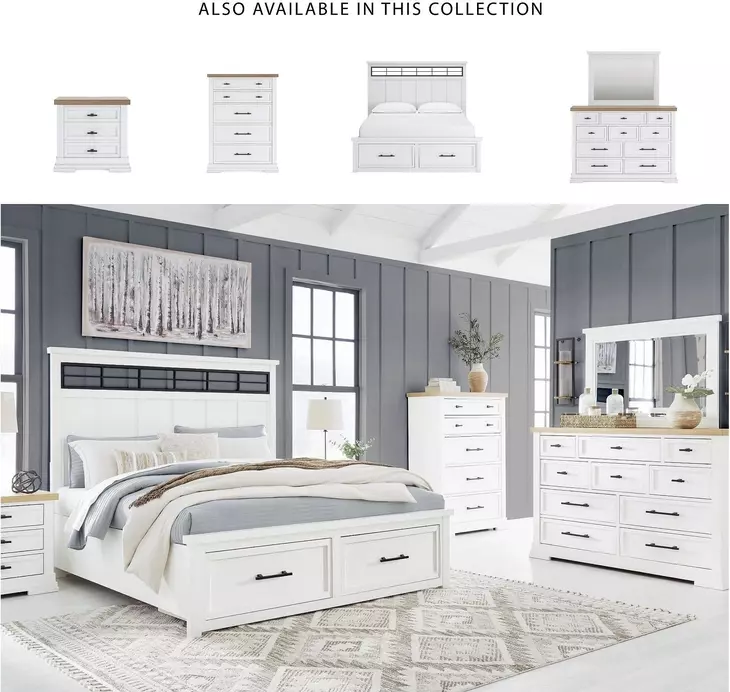 Ashbryn White And Natural King Panel Storage Bed