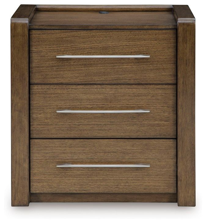 Marxmore Brown 3 Drawer Nightstand with USB Charging