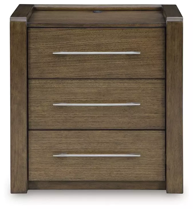 Marxmore Brown 3 Drawer Nightstand with USB Charging