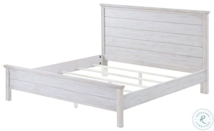 Lakeside Distressed White King Panel Bed