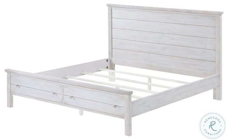 Lakeside Distressed White Queen Bed with Storage