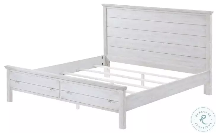 Lakeside Distressed White King Bed with Storage