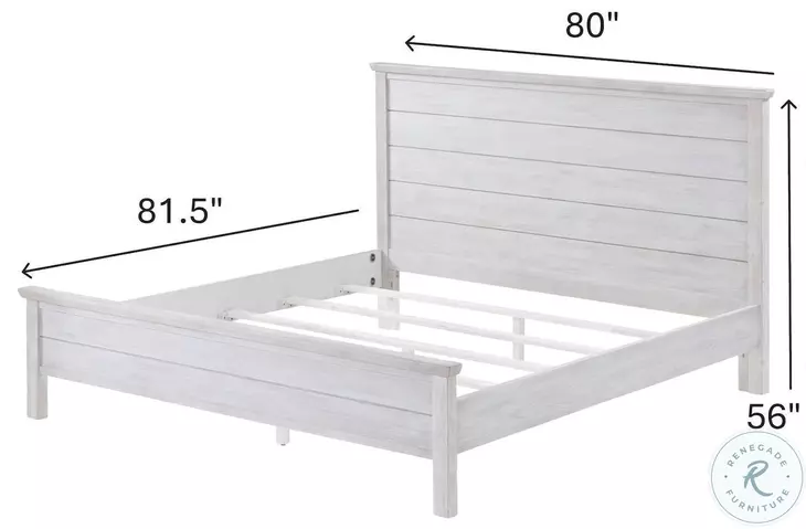 Lakeside Distressed White King Panel Bed