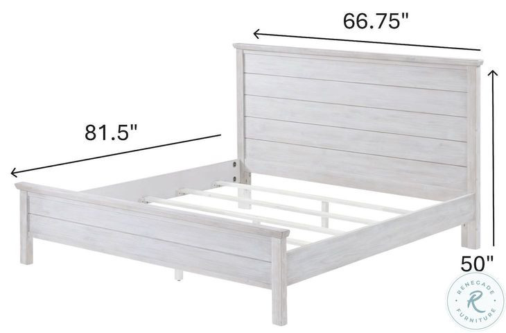 Lakeside Distressed White Queen Panel Bed