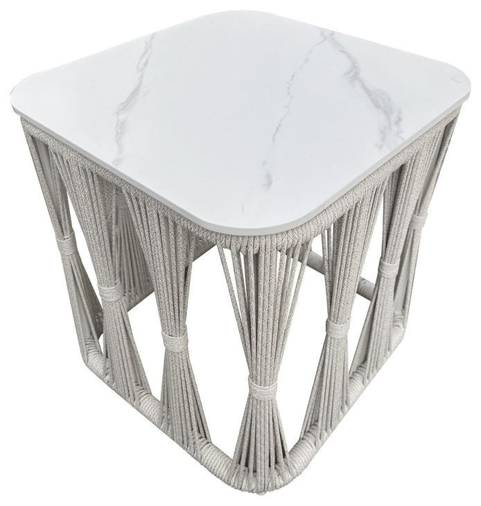 Alexa Outdoor Seating White Outdoor Rectangular Stone Top Occassional Table Set