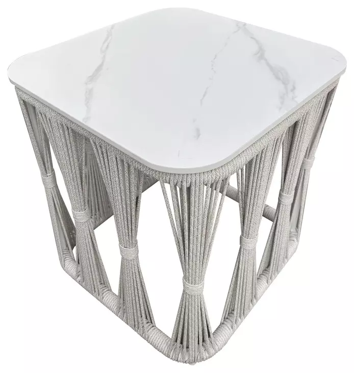 Alexa Outdoor Seating White Outdoor Rectangular Stone Top Occassional Table Set