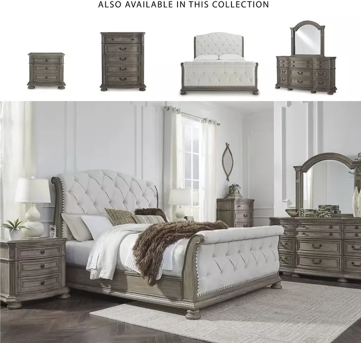 Ardenfield Light Brown And White King Upholstered Sleigh Bed