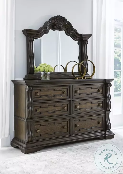 Maylee Dark Brown Dresser with Mirror