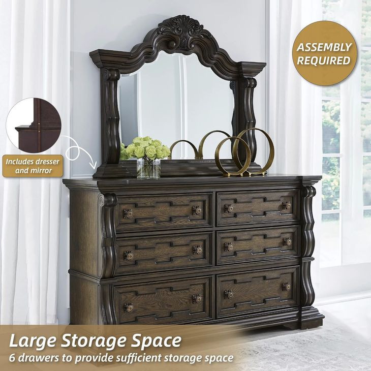 Maylee Dark Brown Dresser with Mirror