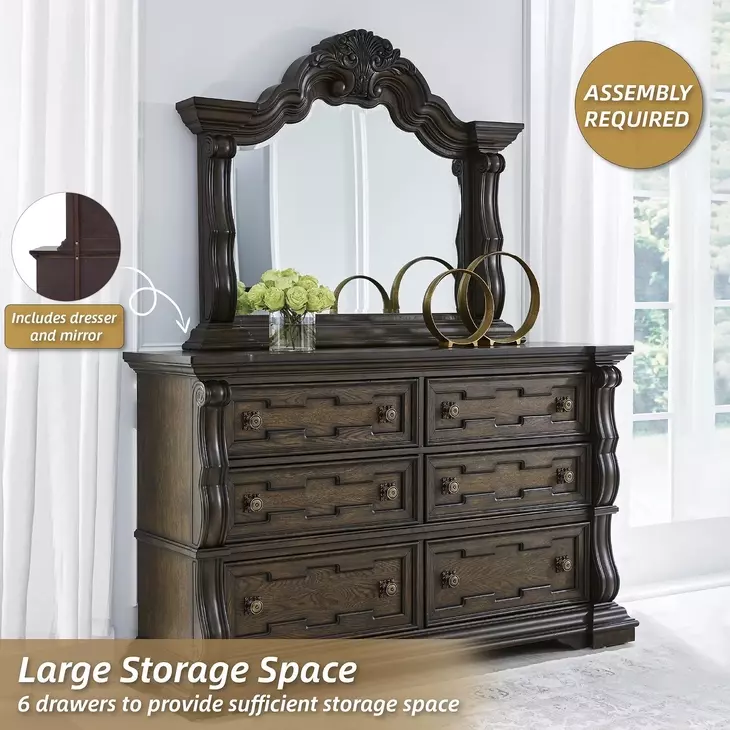 Maylee Dark Brown Dresser with Mirror