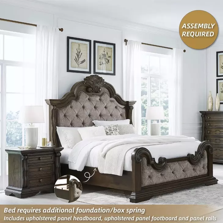 Maylee Dark Brown King Upholstered Panel Bed