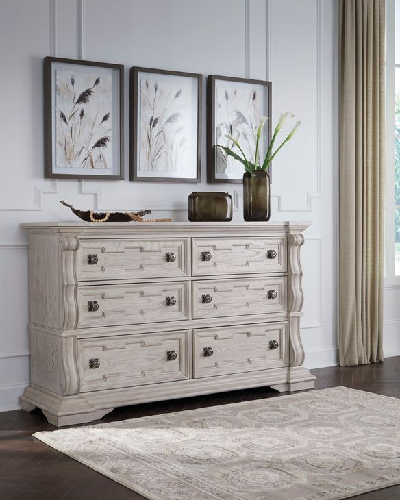 Valleymont Antique White 6 Drawer Dresser and Arched Mirror