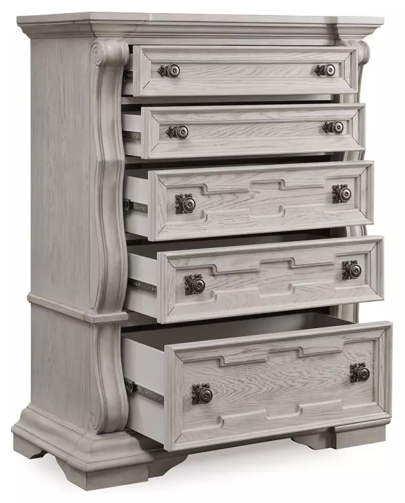 Andonhall Antique White and Gray Upholstered Panel Bedroom Set
