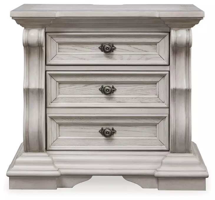 Andonhall Antique White 3 Drawer Nightstand with USB Charging