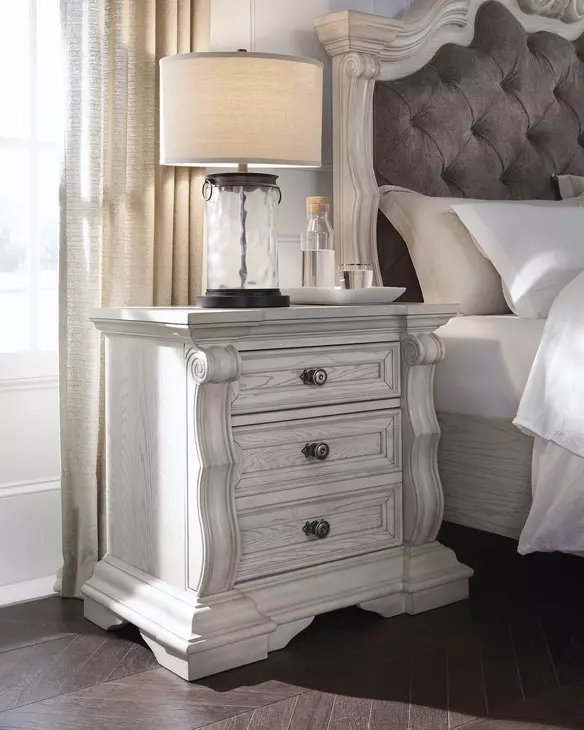 Andonhall Antique White 3 Drawer Nightstand with USB Charging