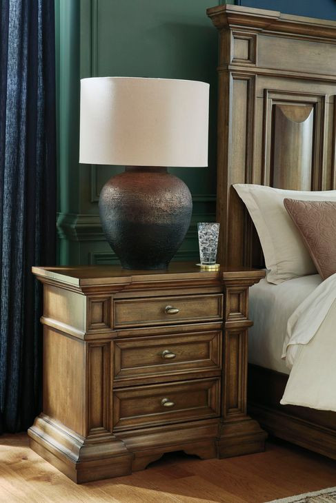 Thoridan Brown 3 Drawer Nightstand with USB Charging