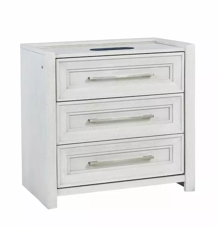 B00967 White Drawer Nightstand With LED Lighting