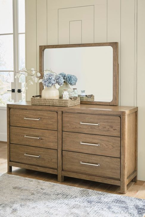Cabalynn Light Brown 6 Drawer Dresser and Rectangular Mirror