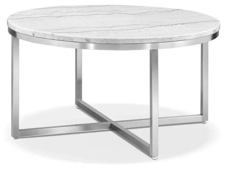 Isolde White and Brushed Nickel Round Marble Top Cocktail Table