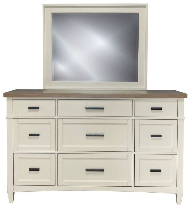 Americana Modern Bedroom Cotton 9 Drawer Dresser With Mirror