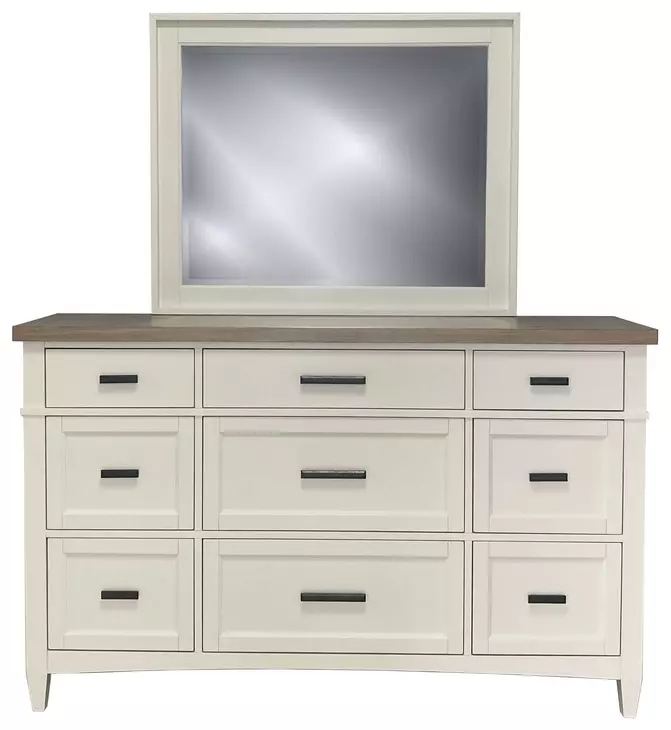 Americana Modern Bedroom Cotton 9 Drawer Dresser With Mirror