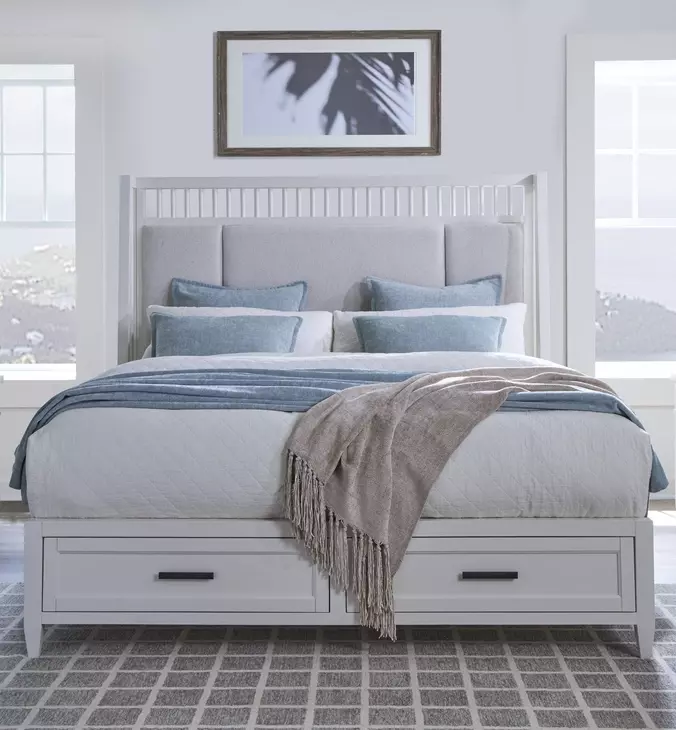 Americana Modern Cotton Queen Upholstered Storage Shelter Bed