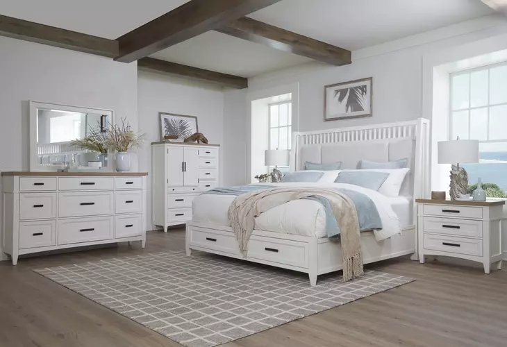 Americana Modern Cotton Queen Upholstered Storage Shelter Bed